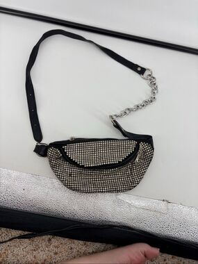 Alexander Wang Mini Attica Rhinestone Crystal Belt Bag Black Leather Chain AS IS